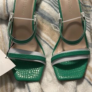 Green Croc-Embossed Sandals